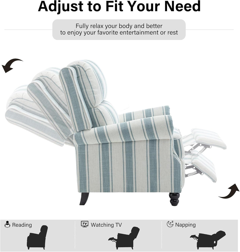 Recliner Chair, Modern Pushback Armchair with Adjustable Backrest & Footrest (Blue Stripe,Set of 2)