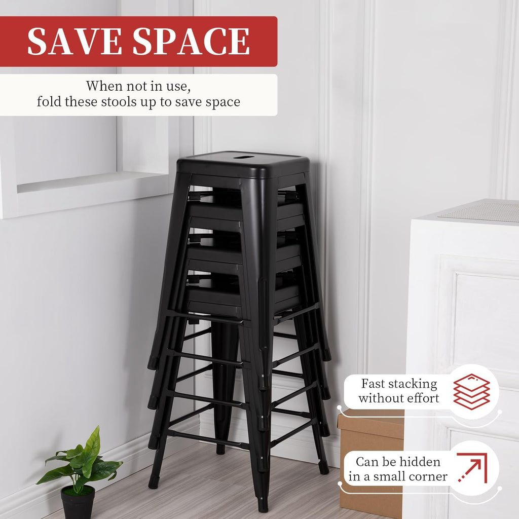 Metal Bar Stools Set of 4 Counter Height Bar Stools 24 Inches Industrial Bar Chairs Patio Stool Stackable Backless