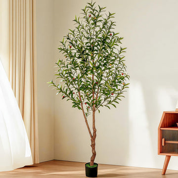 7FT Olive Tree Artificial Indoor, 84in Tall Faux Olive Tree with Pot, Fake Potted Tree with Fruits Decor