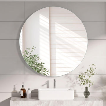 Round Bathroom Medicine Cabinet, 28 Inches Frameless Circle Mirrored Cabinet Wall Mounted Cabinet with Surface Mount