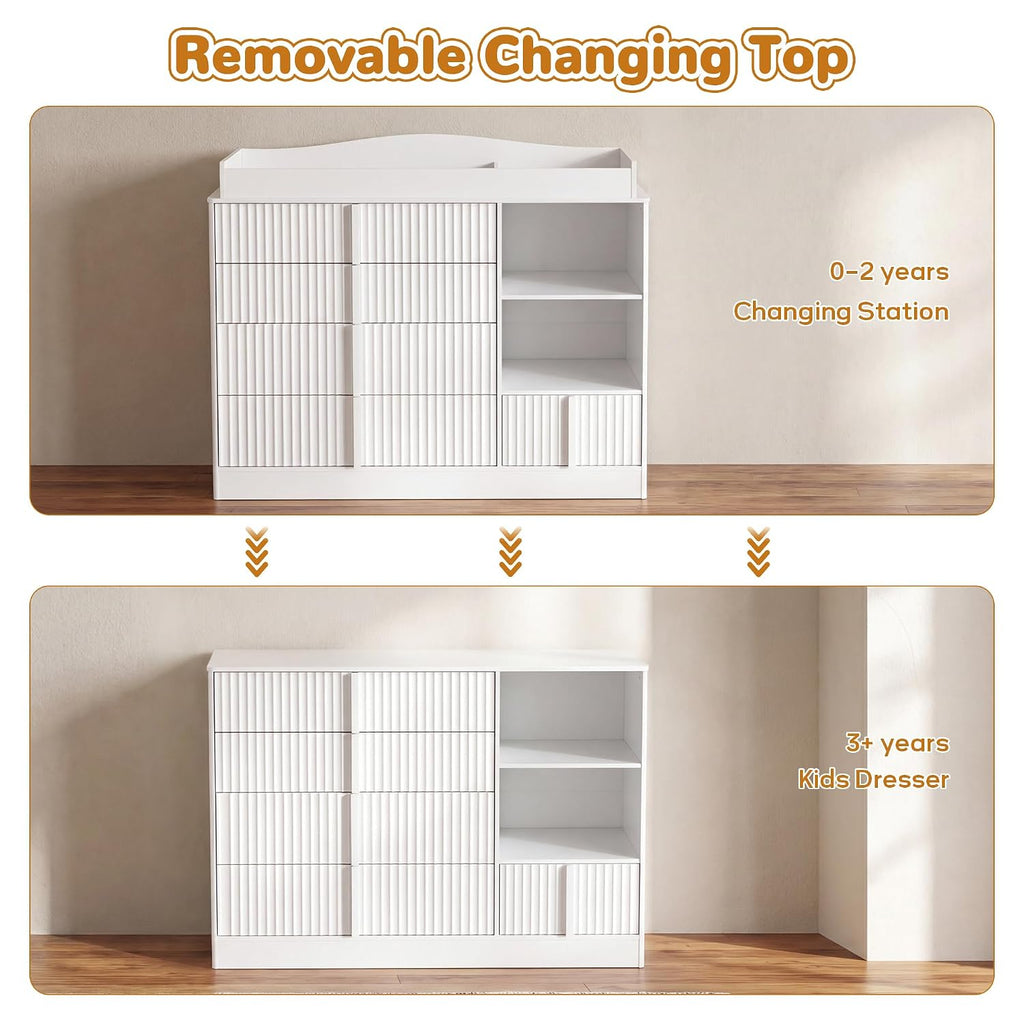 Changing Table Dresser, 4-Drawer Baby Dresser , White | Baby Dresser with Changing Table Top, Nursery Dresser, Wood