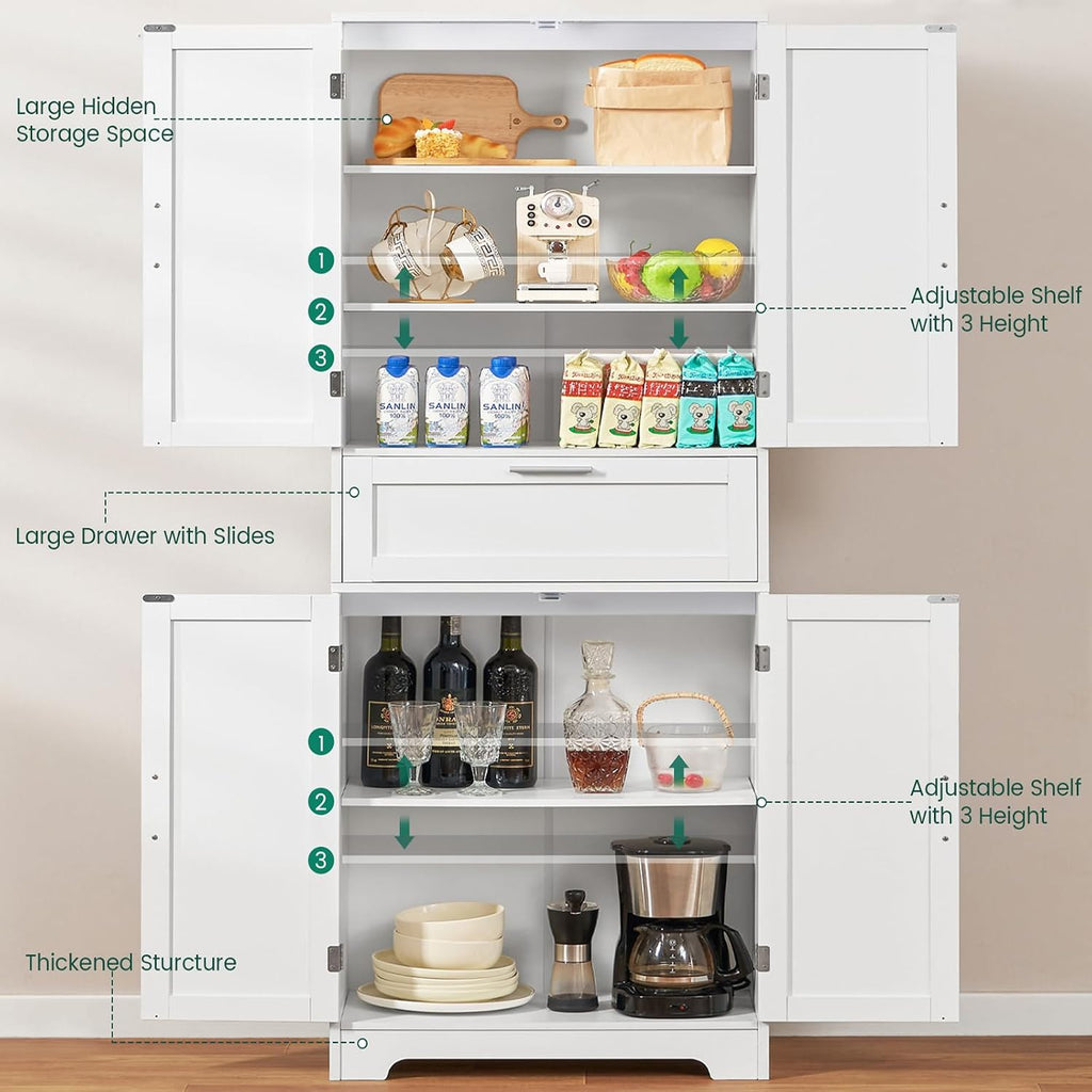 67" Tall Storage Cabinet with Adjustable Shelf & 1 Large Drawer, Pantry Cabinet with 4 Doors, Kitchen Cabinets