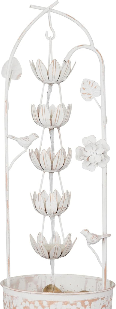 30" Tall Metal Rustic Water Fountain with Decorative Flower, Cascading Waterfall Feature for Gardens, Patios