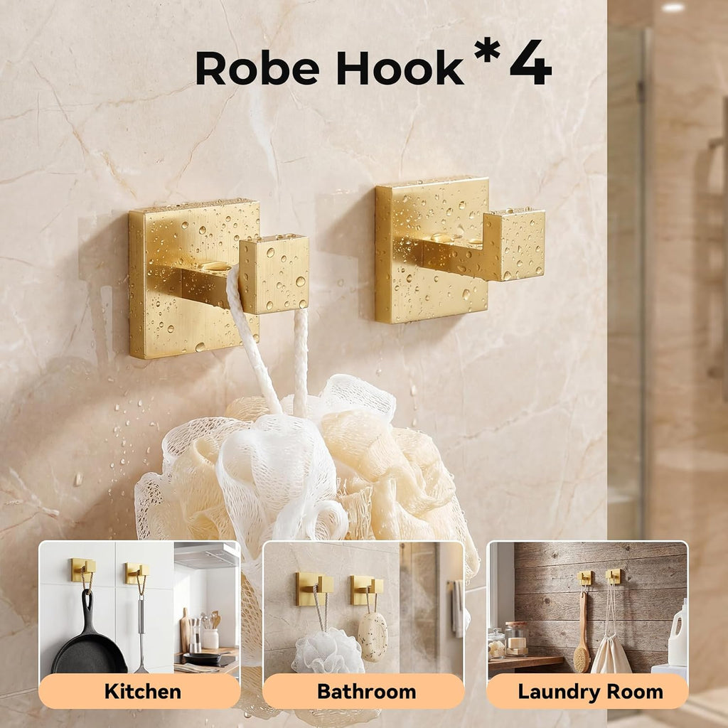 10-Piece Brushed Gold Bathroom Hardware Set SUS304 Stainless Steel, 2×23.6" Towel Bars, 2 Towel Rings, 2 Toilet Paper