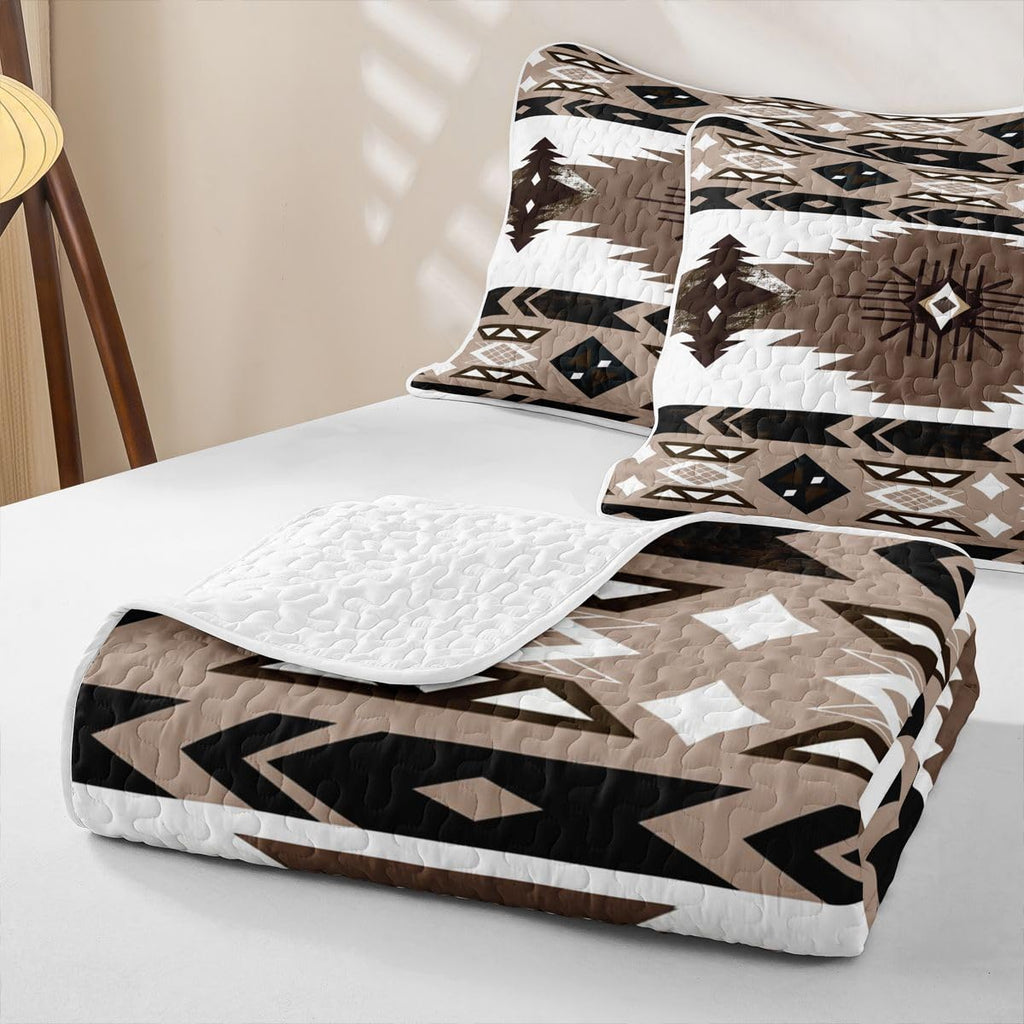 Boho Western Quilt Bedding Set Vintage Geometric Triangle Diamond Quilt Bedding Southwestern Native Aztec