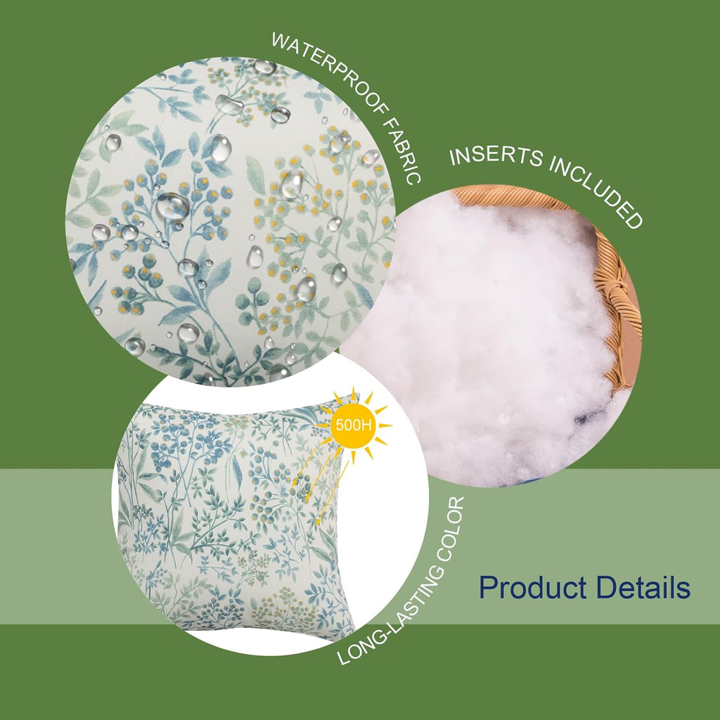 Outdoor/Indoor Throw Pillows, Pack of 2 Waterproof Decorative Throw Pillows with Inserts, 18”x18” Square Pillows