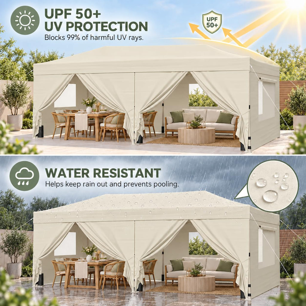 10x20 FT Pop Up Canopy Tent with Sidewalls & Mesh Windows