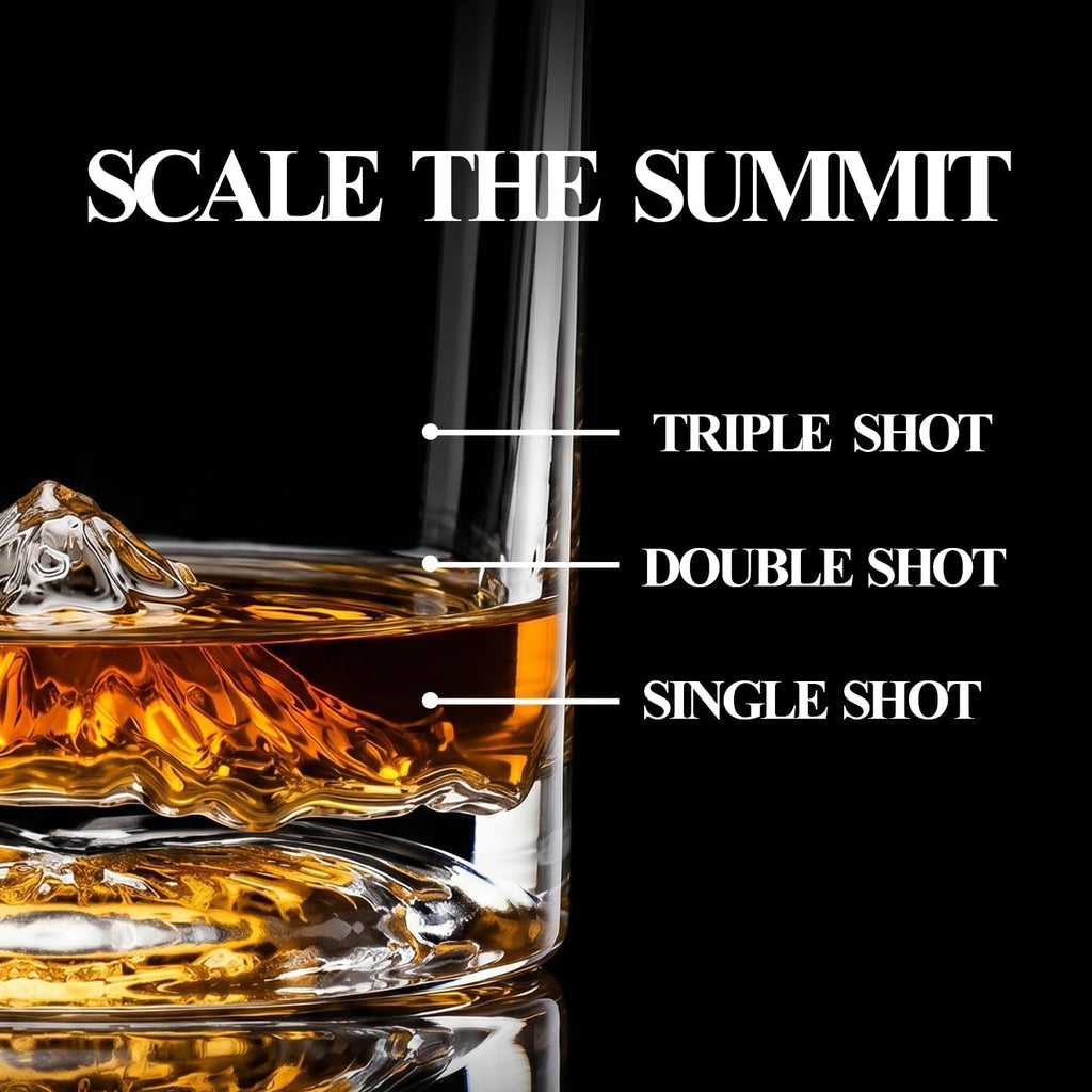 Fathers Day Whiskey Glasses for Dad, American Peaks Set of 4, Thick Heavy Crystal 3D Mountain Bourbon & Cocktail