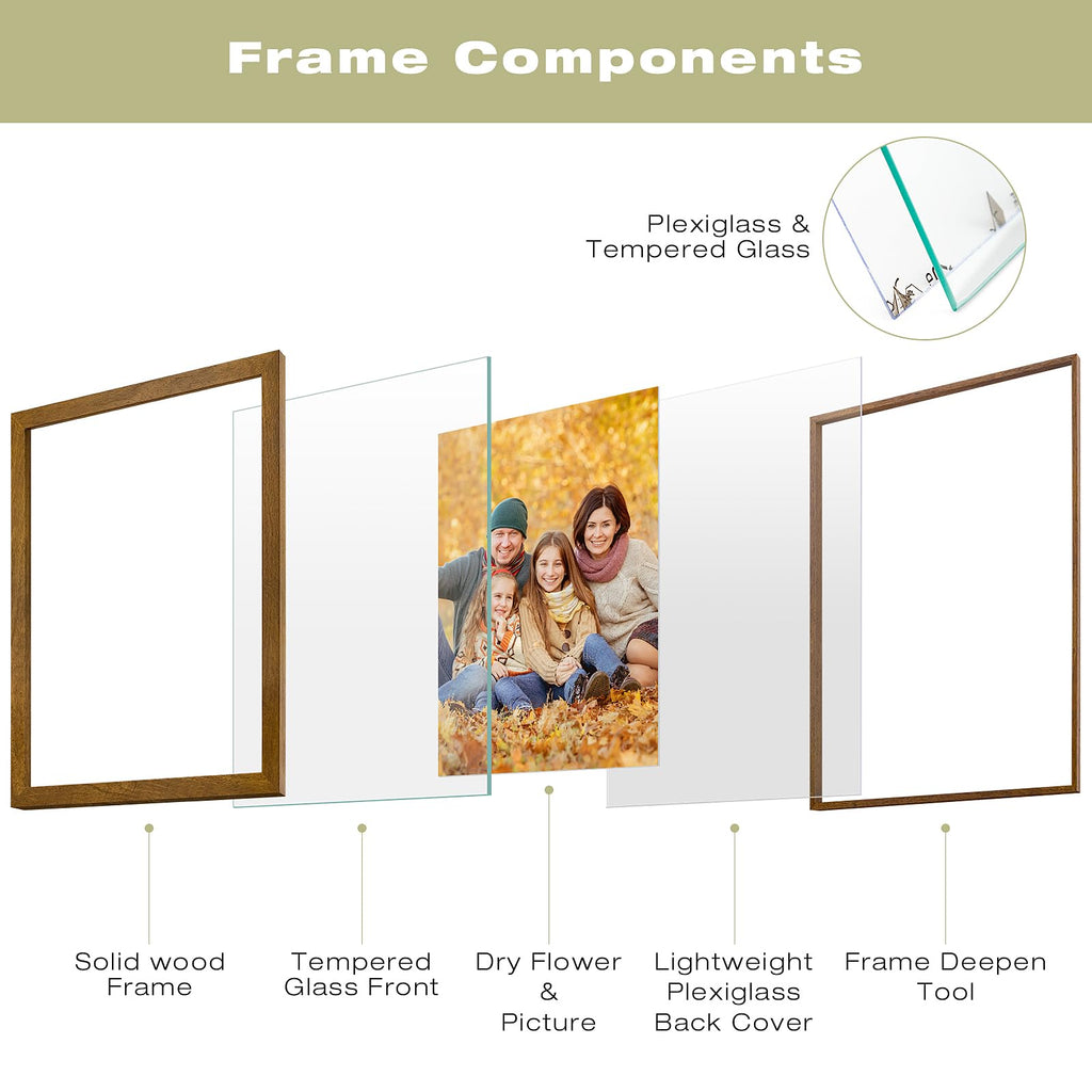 11x14 Floating Picture Frame Brown - Solid Wood for Pressed Flower -1 Pack