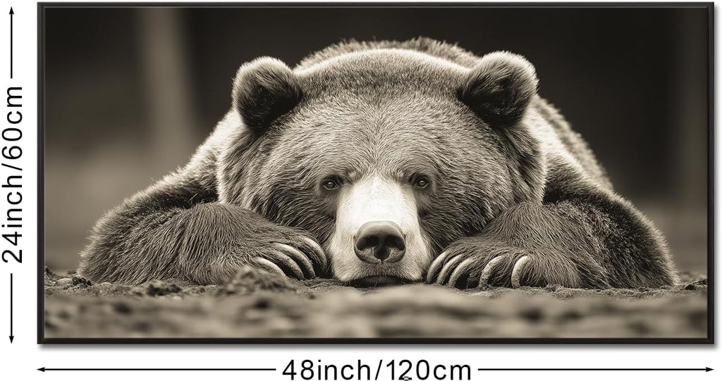 Grizzly Bear Wall Art Brown Animal Canvas Print with Black Floater Frame Rustic Woodland Decor Bedroom Cabin