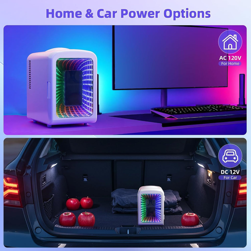 Mini Fridge 4 Liter/6 Cans Portable Mini Compact Refrigerator with Gaming Light, for Bedroom,Car,Office and Dorm