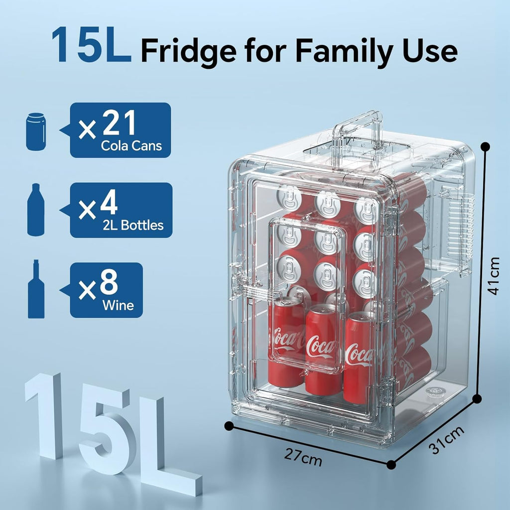 Mini Fridge, 15 Litre/21 Cans Small Fridge for Bedroom, Car, Office & Dorm, 110V AC/DC Portable Thermoelectric Cooler