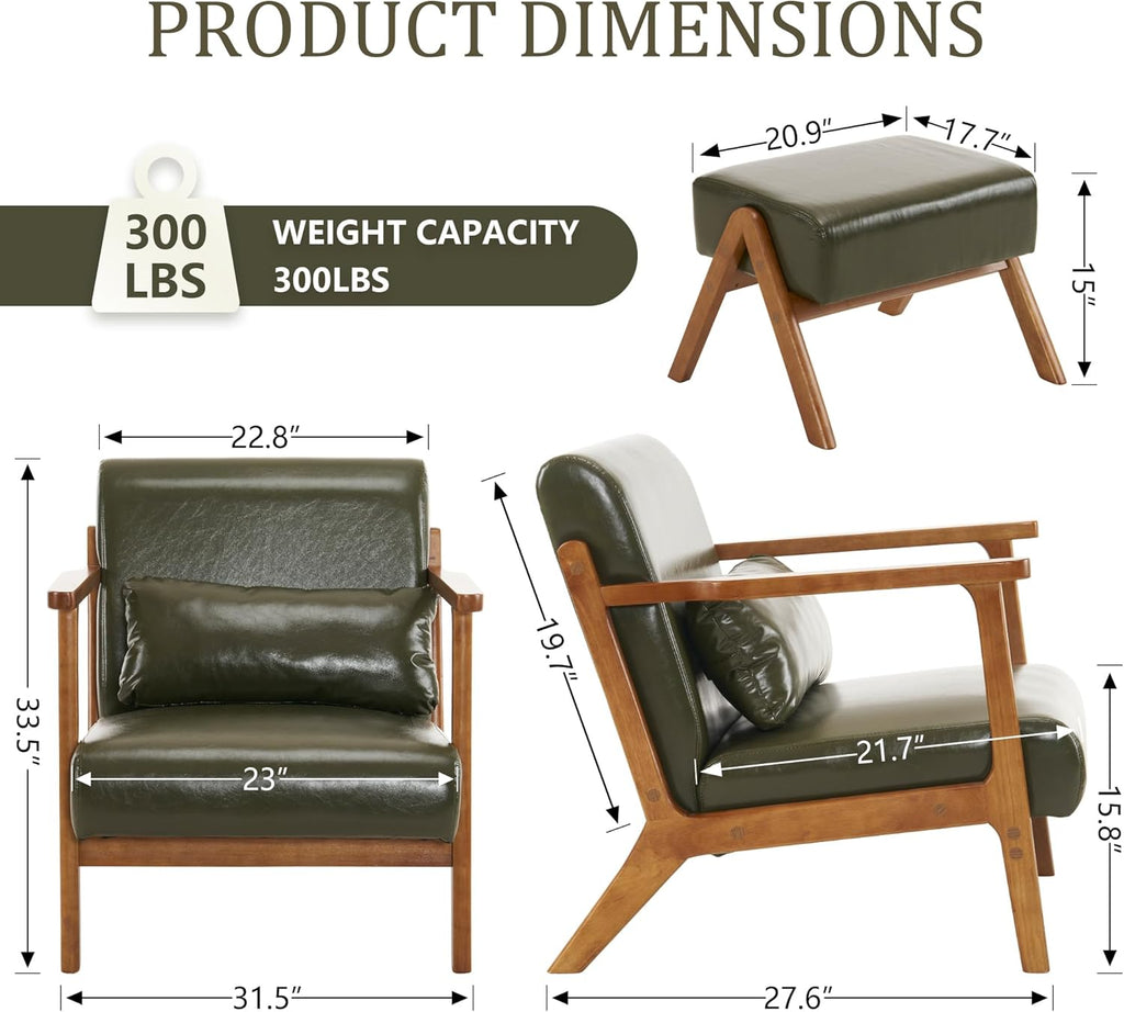 Modern Lounge Chair and Ottoman — Green Faux Leather