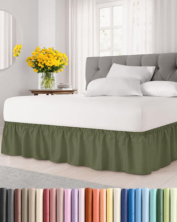 CGK Wrap Around Dust Ruffle Bed Skirt - Queen Size, 12" Inch, Sage Green
