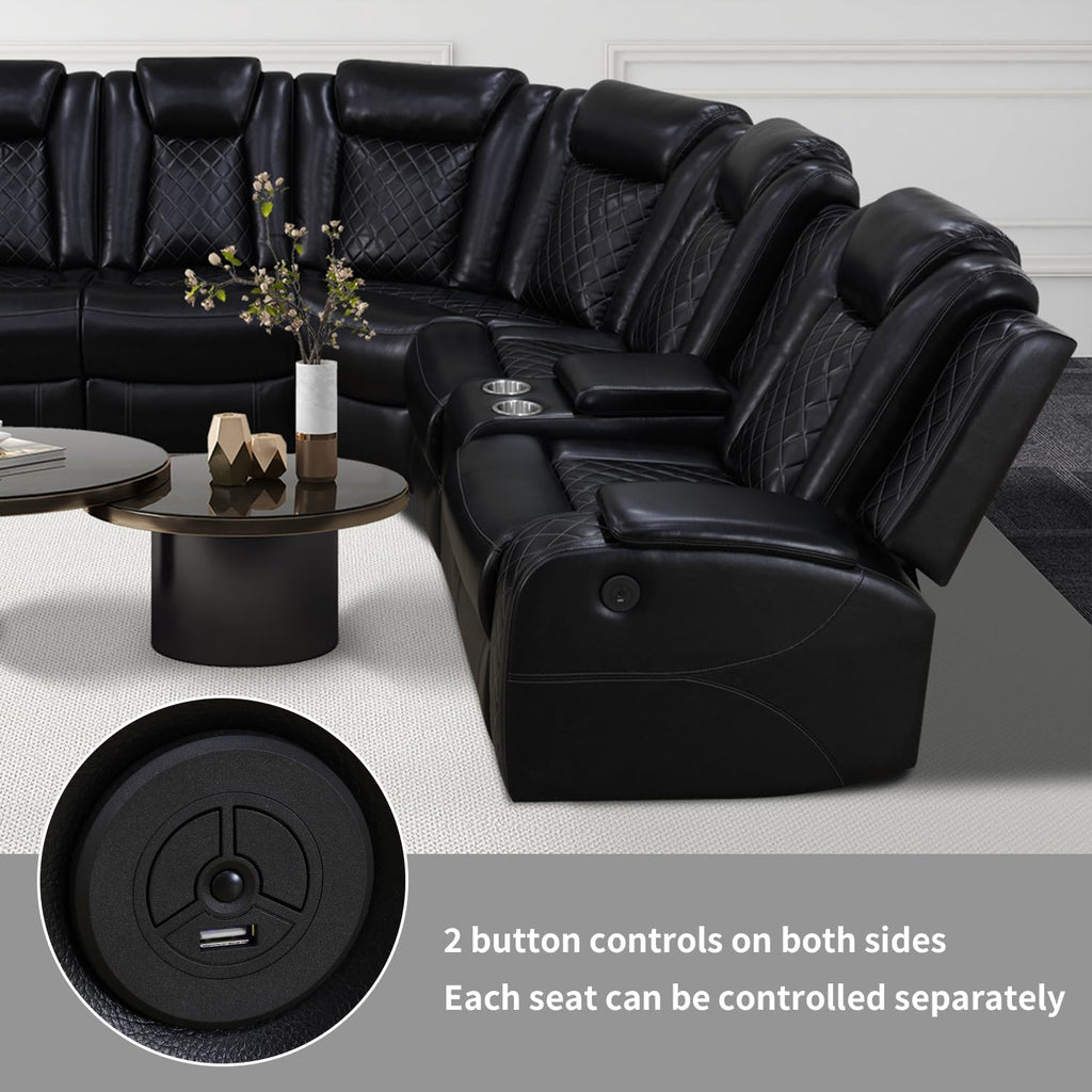 Power Recliner Sofa Sectional Couch with LED Light for Living Room,Leather Reclining Corner Sectional Sofa with 2