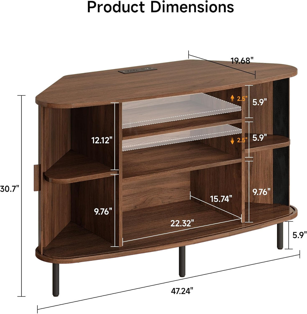 47" Corner TV Stand, Fluted TV Cabinet with Sliding Doors Fits up to 55 Inch TVs, Modern Corner Entertainment Center