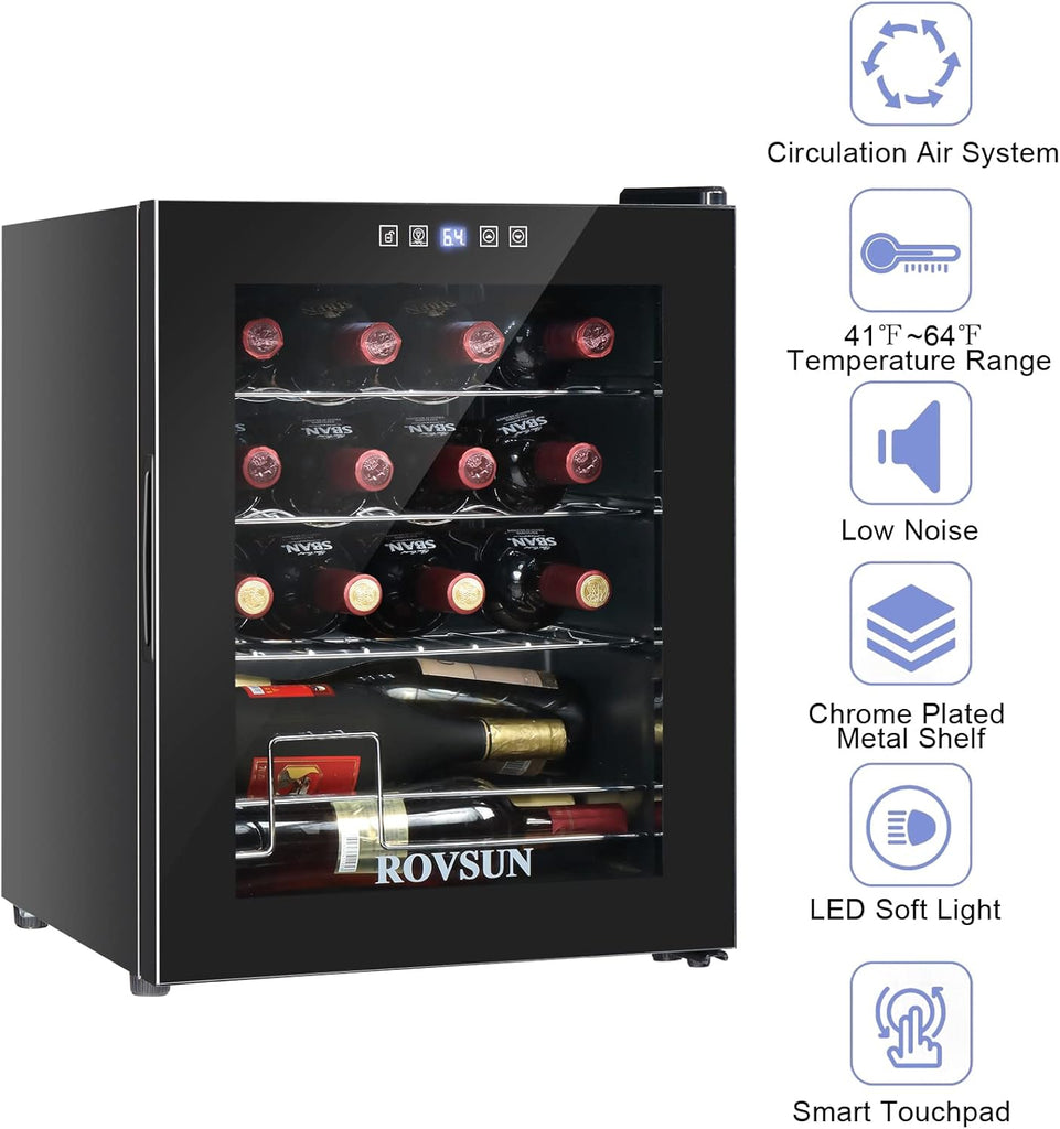 16 Bottle Wine Fridge, Freestanding Compressor Cooler Refrigerator