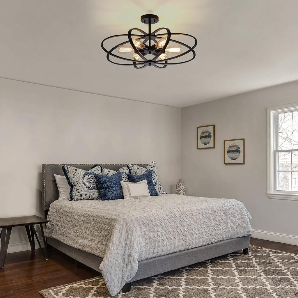 Semi Flush Mount Ceiling Light Fixture Chandelier 6-Light Kitchen Ceiling Lights 25'' Black Farmhouse Chandelier