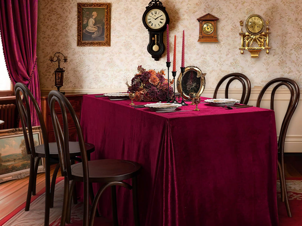 Burgundy Velvet Tablecloth 60x102 Inch Soft Rectangular Table Overlay