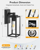 Outdoor Wall Lights, Porch Lights Outdoor Lantern, Black Waterproof Outdoor Light Fixtures Wall Mount with Seed Tempered Glass A123-B0C717X3DB