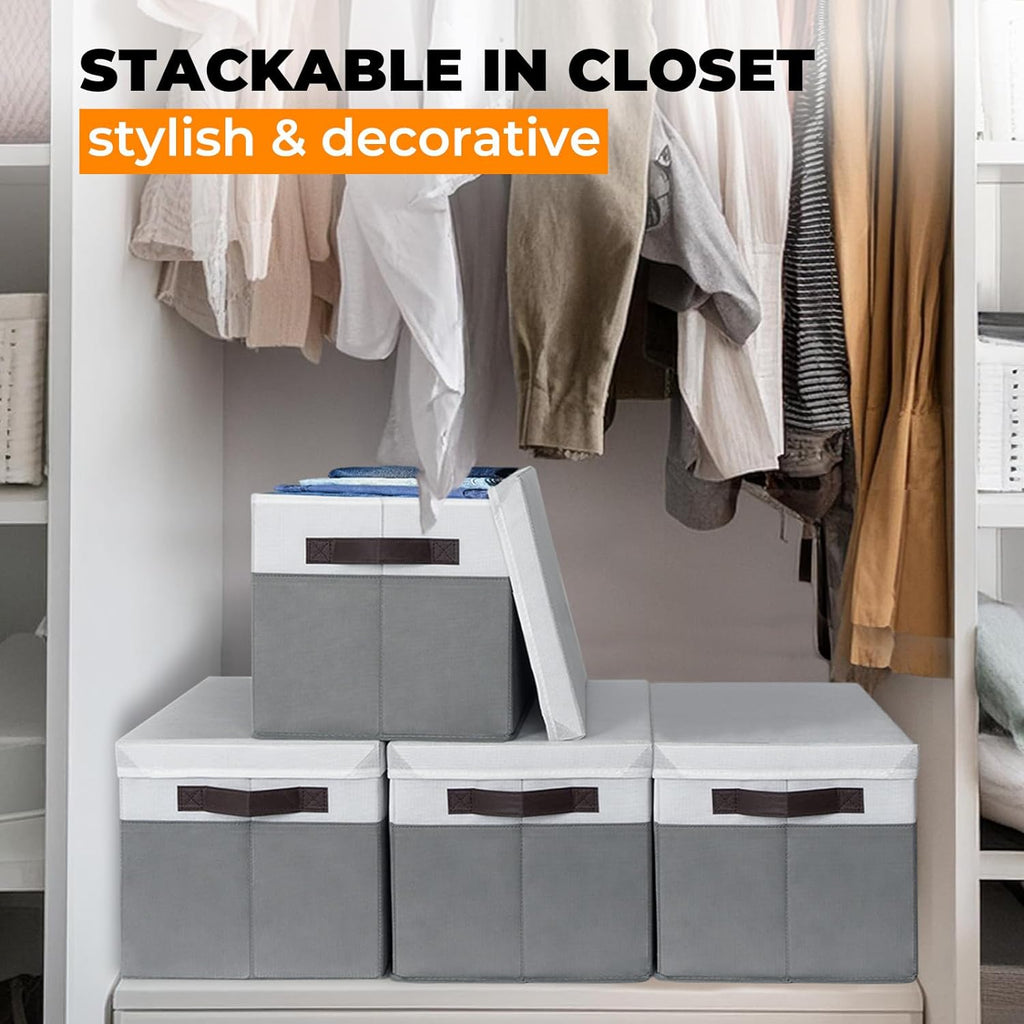 Large Closet Storage Baskets Bins with Lids 4 Pack, Storage Baskets for Organizing Shelves Nursery Bedroom, Home Dorm