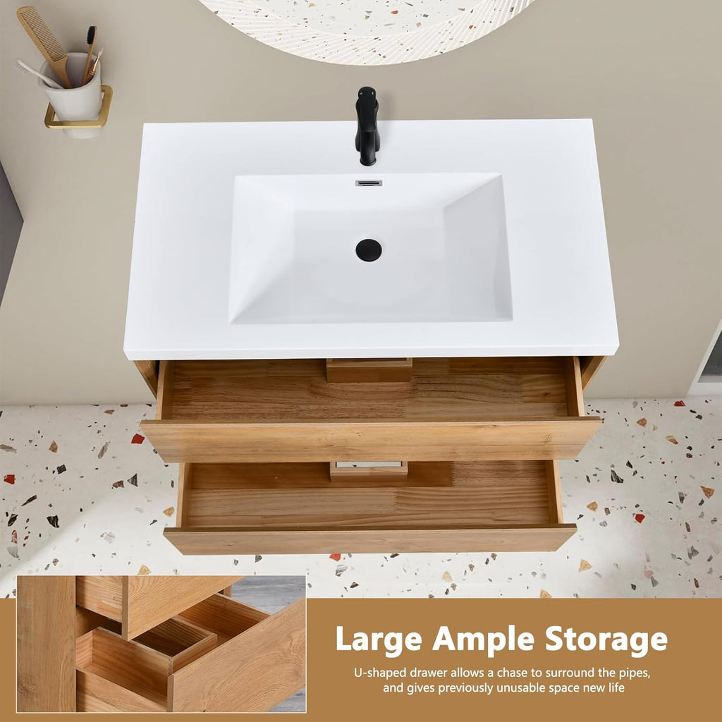 36 in. Floating Bathroom Vanity in Natural Oak
