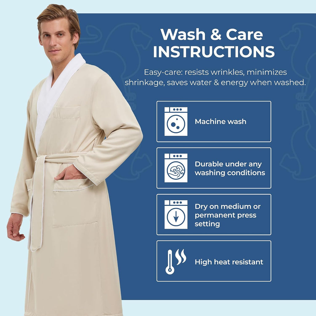 Unisex Plush Lined Microfiber Bath Robe | Soft Shell with Polyester Lining, Resort-Grade Hotel & Spa Robe with Pocket
