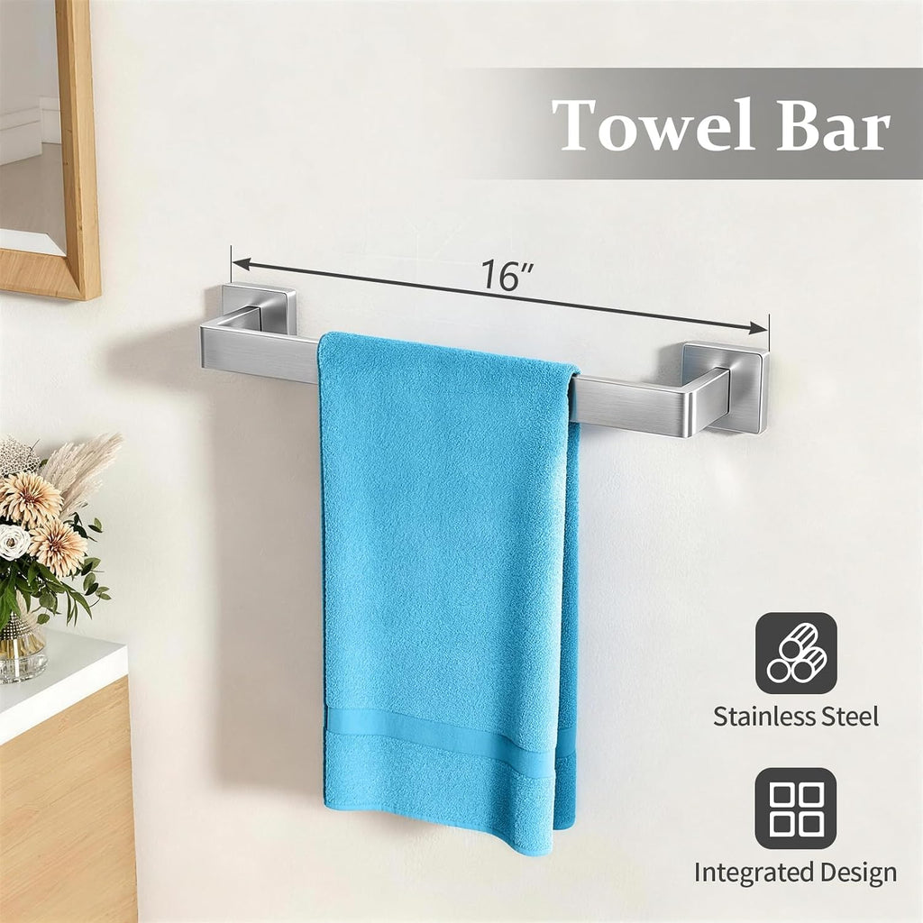 5-Piece Bathroom Accessories Hardware Set Brushed Nickel | Stainless Steel Towel Racks , 16 Inch Bath Towel Bar Set