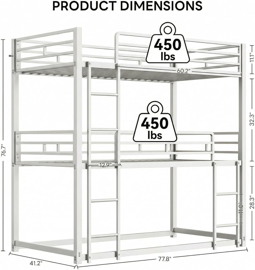 Bunk Bed, Triple Bunk beds with 2 Ladders, Bunk Beds Twin Over Twin Over Twin