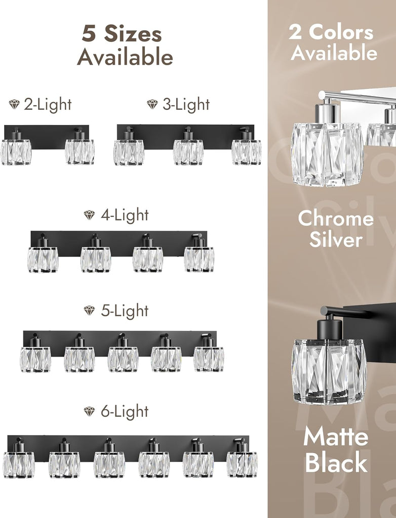 Crystal Vanity Lights s, 3 Light Bathroom Vanity Light, Modern Matte Black Bathroom Light Over Mirror, Black