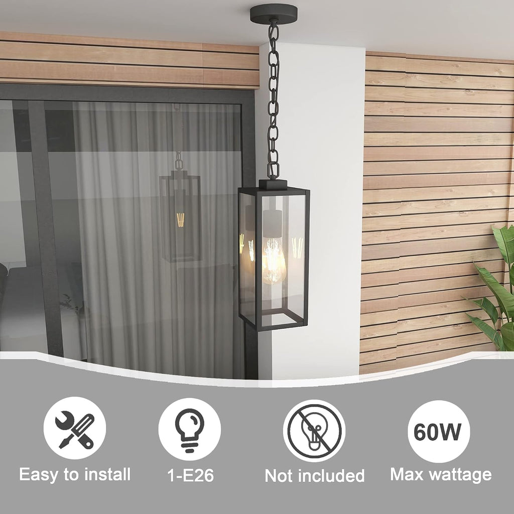Outdoor Pendant Light, Modern Matte Black Adjustable Exterior Hanging Porch Lighting