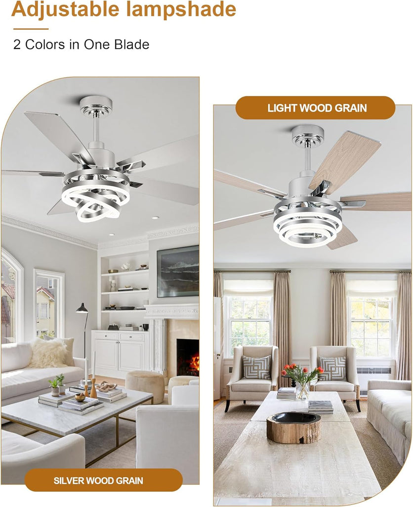 52" Ceiling Fan with Light Chandelier Fan Modern DC Motor Dimmable Led Fandelier Ceiling Fan with Light