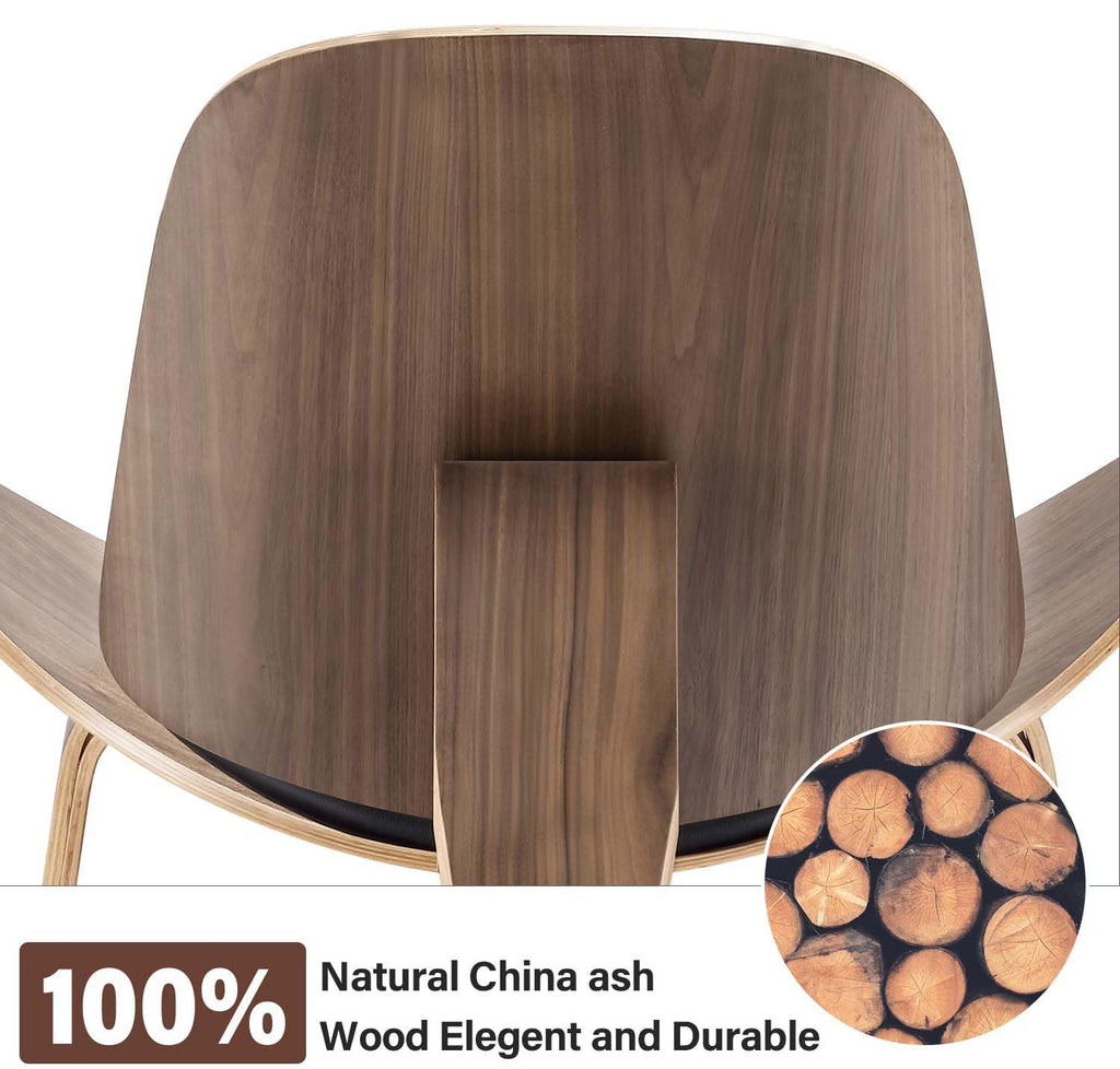 Mid Century Modern Shell Lounge Chair, PU Leather, Tripod Plywood Classic Design Solid Wood Accent Chairs , Reading