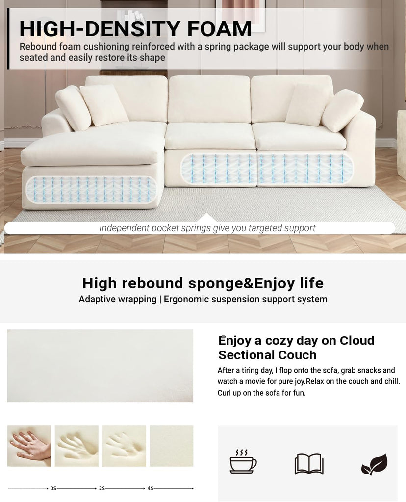 111" Cloud Modular Sectional Sofa, Deep Seat Memory Foam L-Shape Couch with Ottoman, Convertible Modular Sofa Couch