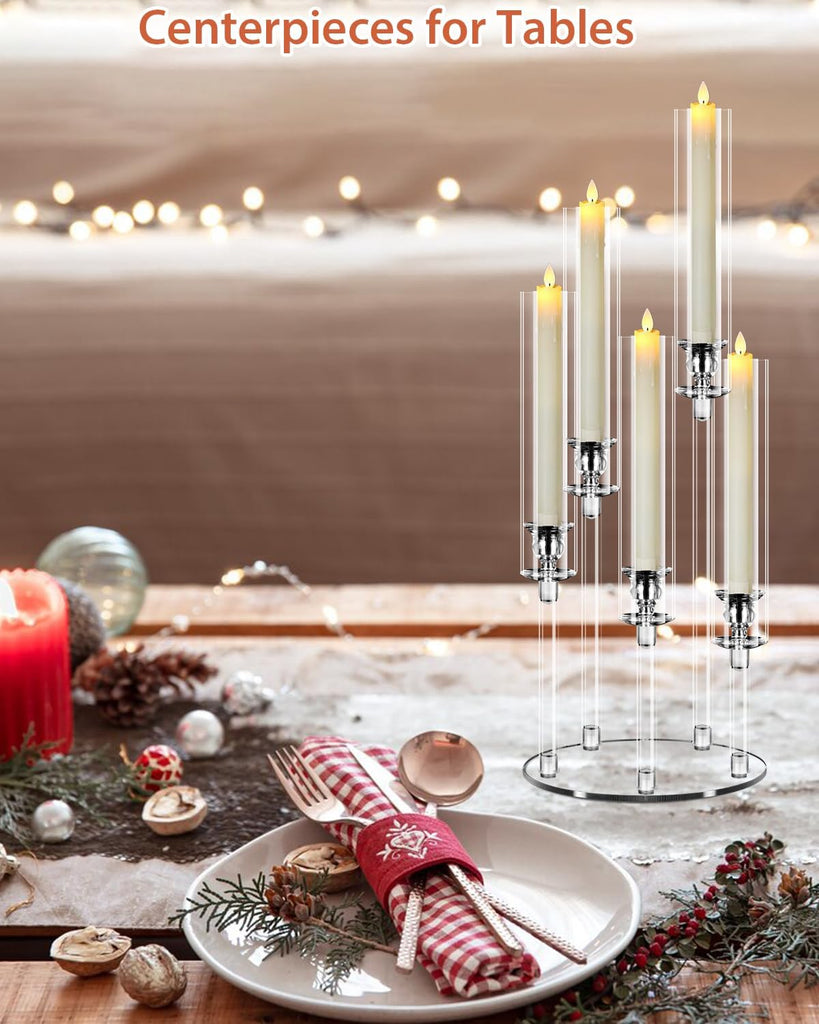8 Set 5 Arm Acrylic Candle Holder, Mjkeomo 22'' Tall Candelabra Centerpieces for Tables, Candlesticks Holder with
