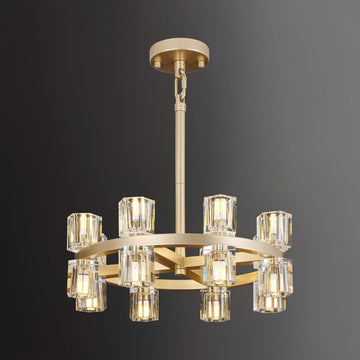 Gold Chandelier Light Fixture kitchen and dining, 16-Lights Modern Chandeliers for dining room, 18"Farmhouse Kitchen Chandelier Over Table, Crystal Wagon Wheel Chandelier(bulbs included)