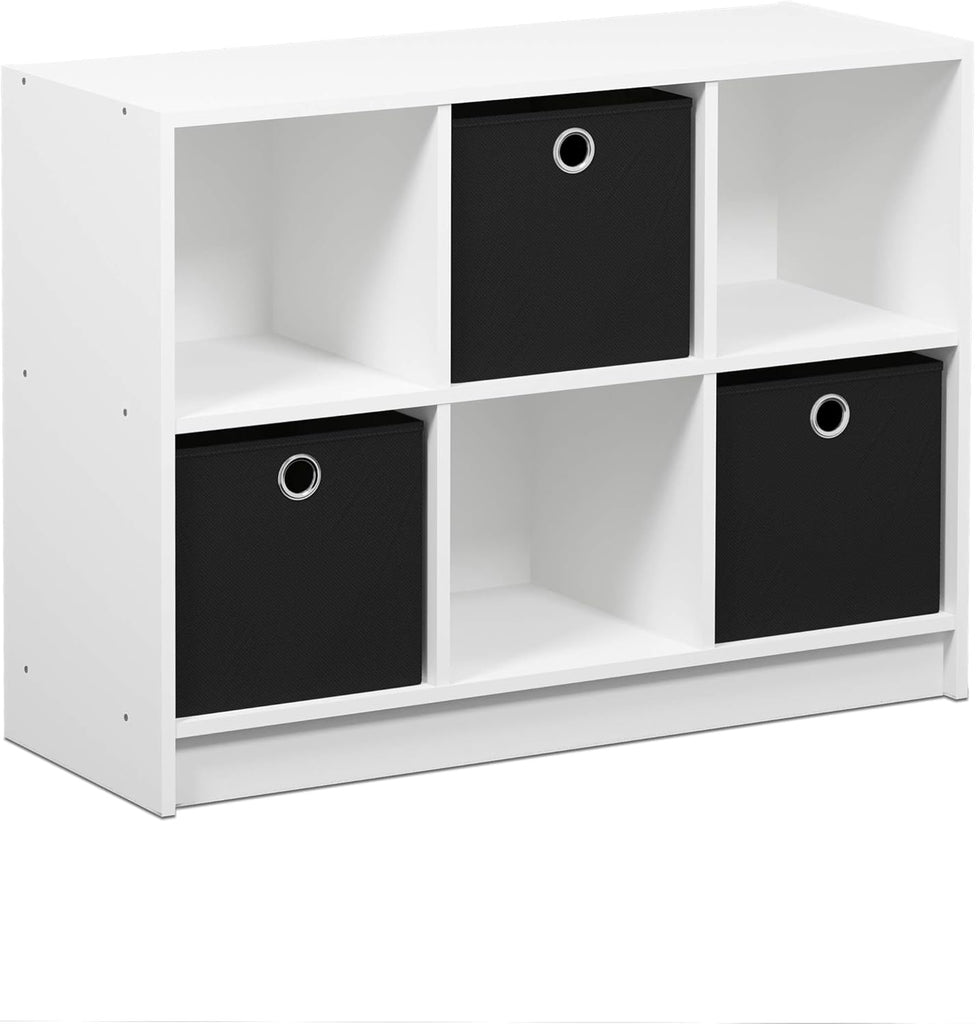 Basic 3x2 Cube Storage Bookcase Organizer with Bins, White/Black