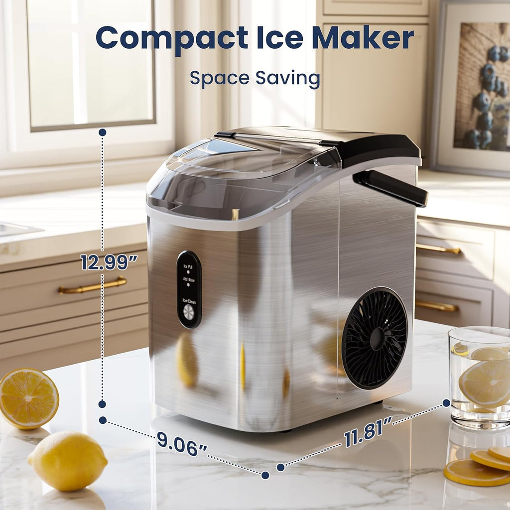 Nugget Ice Makers Countertop with Self-Cleaning, 35lbs/24H, Portable Sonic Ice Maker Machine with Handle/Basket/Scoop