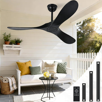 Inspired Maverick Style 72 Inch Solid Wood Ceiling Fan with Remote Control,Black Indoor/Outdoor Wooden Ceiling Fan,3-Blade Rustic Ceiling Fans for Patio,Living Room,6-Speed Silent Reversible DC Motor,No Light,Damp Rated