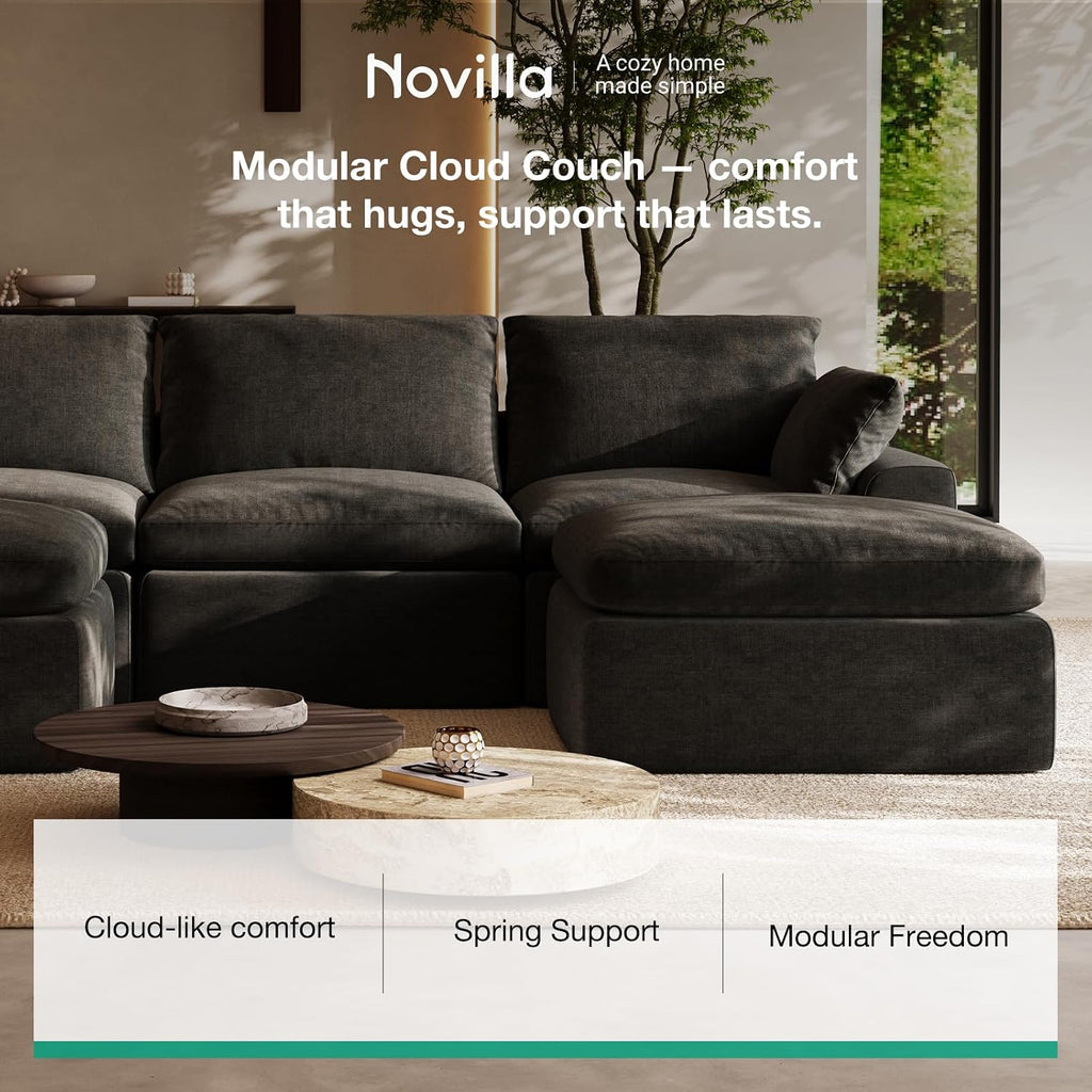 104.3" Modular Cloud Couch, Modern Sectional Sofa with Smarts Coil Support, Chenille Fabric, Upholstered Couch