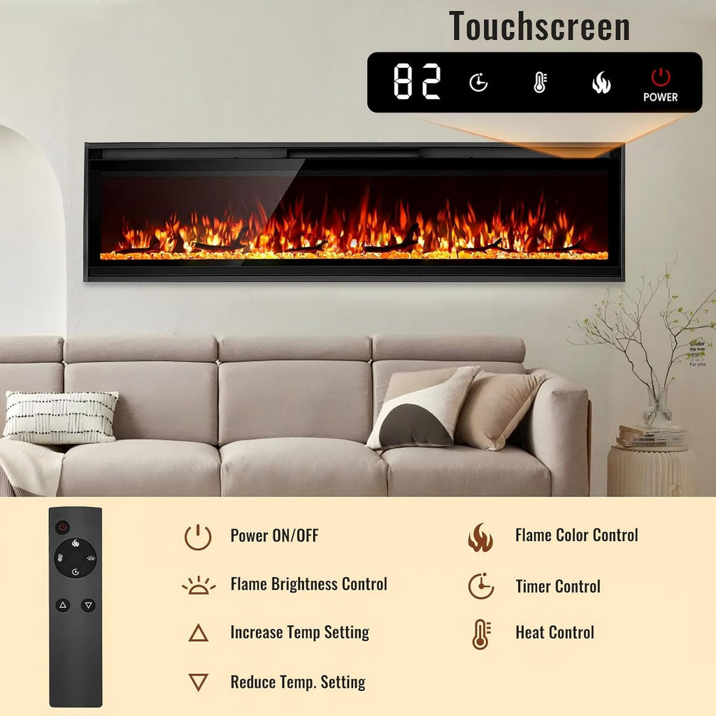 Electric Fireplace Inserts, Ultra Thin Wall Mounted Fireplace with Remote Control, Multicolor Realistic Flame