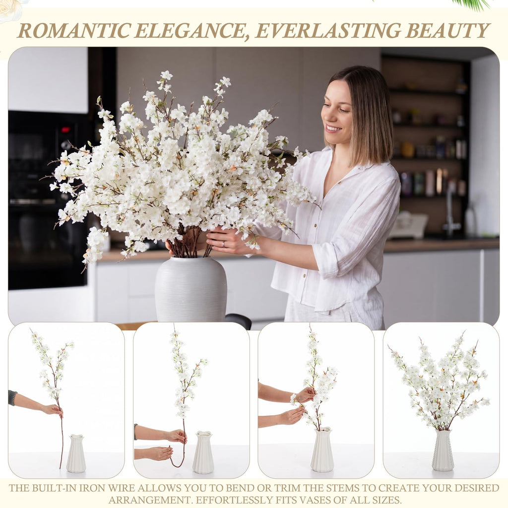 18 Pcs 41" Artificial Cherry Blossom, White