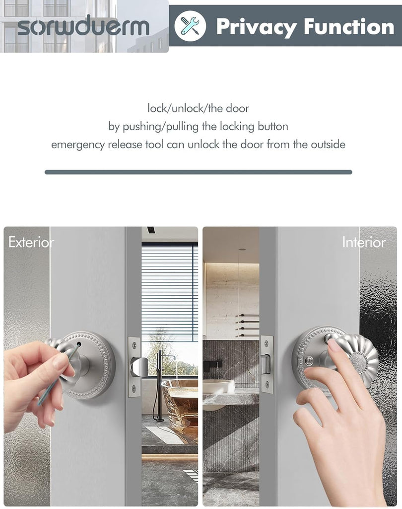 Brushed Nickel Door Knobs Interior Privacy Silvery Door Knob with Lock Satin Nickel Door Knobs and Bathroom,Zinc