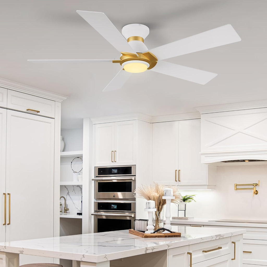 52 Inch Smart Ceiling Fan with Light and Remote, Flush Mount Modern Ceiling Fan with lights