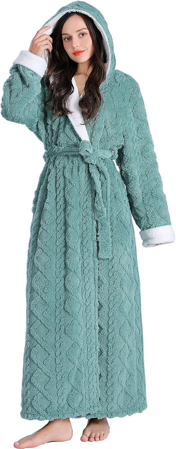 Women's robes long plush hooded ladies shower luxury christmas warm fuzzy robes house coat bathrobe for women full