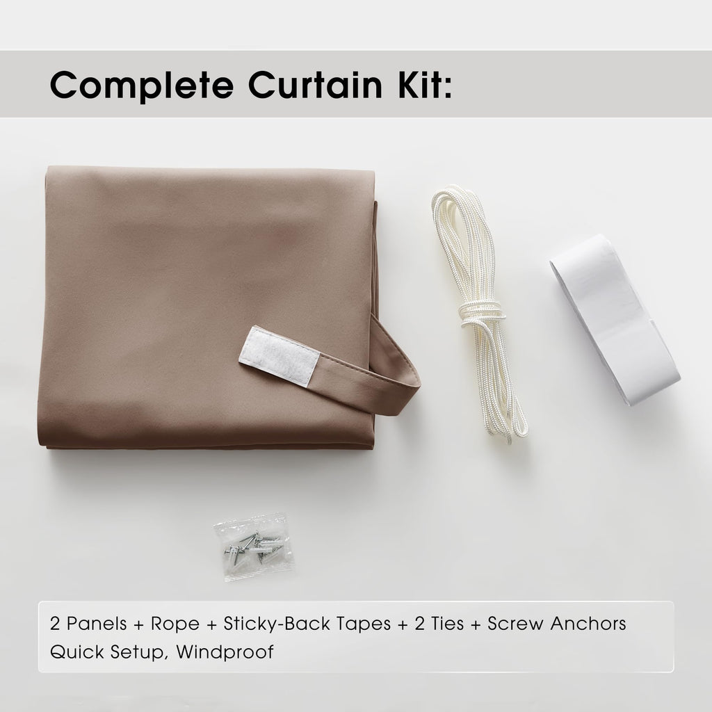 2 Panels Outdoor Curtains Adhesive Top, Taupe