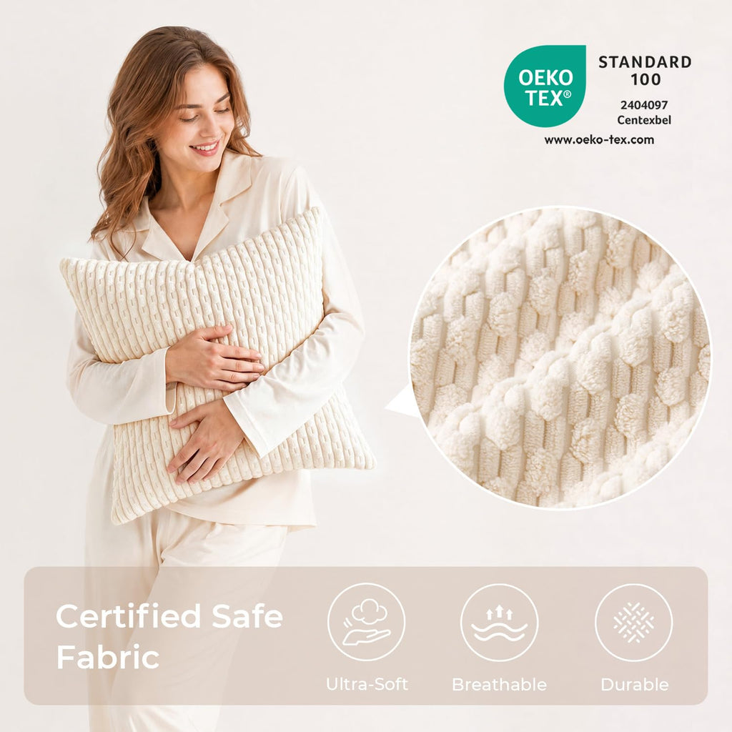 Soft Corduroy 28x28 Inch Pillow Covers 2 Pack, Cream White
