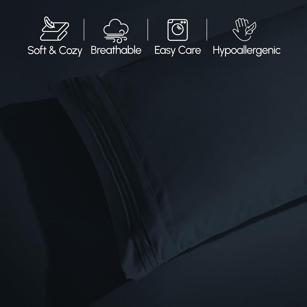 1500 Premier Hotel Quality 4-Piece Bed Sheet Sets, Deep Pockets - Luxurious Wrinkle Free & Fade Resistant, Black