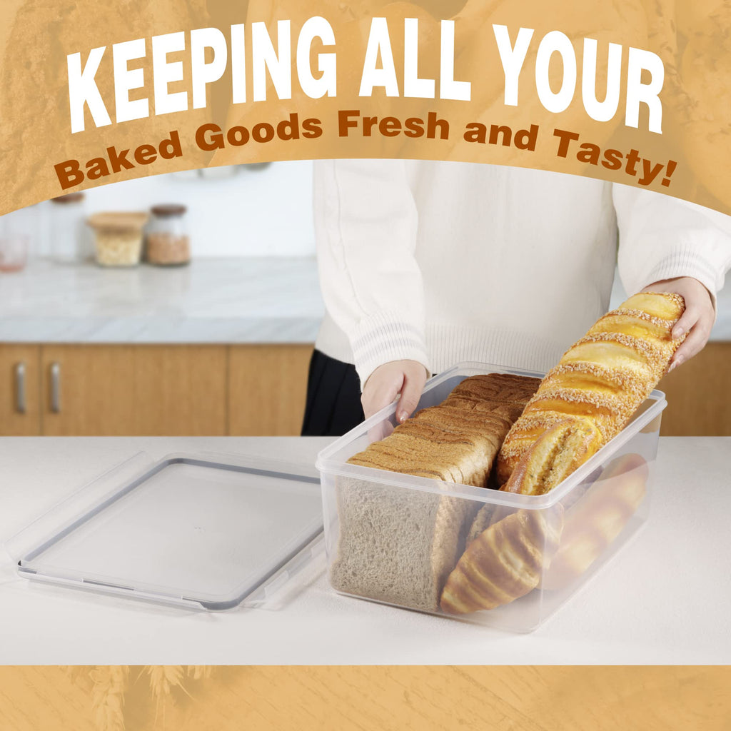 2 Pack Large Countertop, Airtight Bread Storage Container made Bread and Bakery Loaf, Plastic Bread Keeper, 11.6 Qt