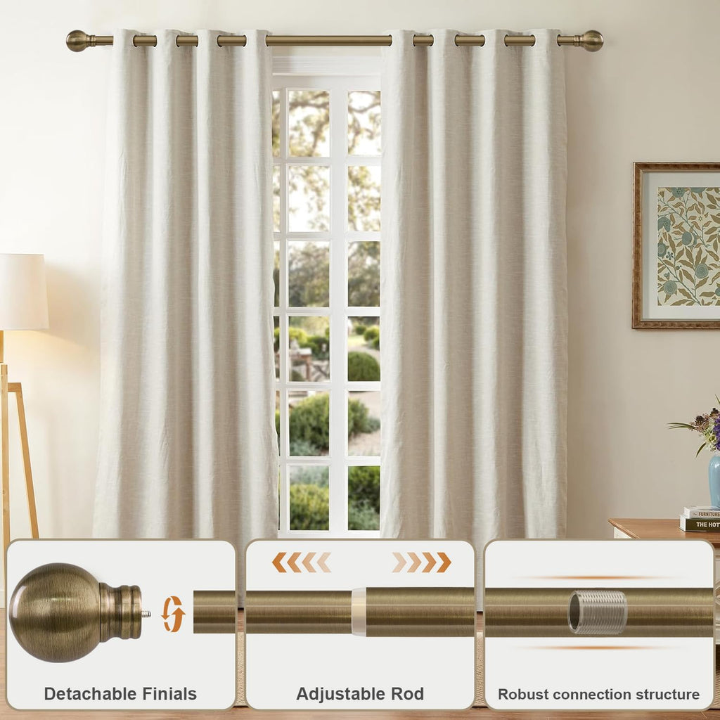 Antique Bronze Curtain Rods for Windows 1" Diameter Adjustable Heavy Duty Brass Window Curtain Rod